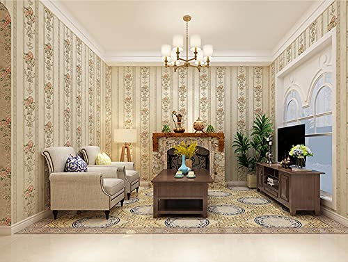 10 x 0,53 m AB Vintage Luxus Landhausstil Streifen 5 Farben geprägte strukturierte Vliestapete Rolle für Schlafzimmer Wohnzimmer 4 cm B x 82 cm L = 5,3 m² (57 m²) (Champagner B Streifen)