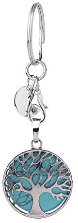 Jxuzh Portachiavi a forma di albero della vita, con gemma naturale, albero della vita, pietra curativa, reiki, portachiavi turchese