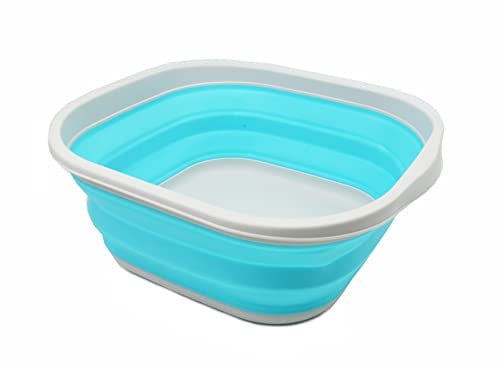 SAMMART Tub Collapsible Tube à disque pliable 10 l - Basin de lavage portable - Washtube en plastique pour économie d'espace (gris/cyanine, 1)