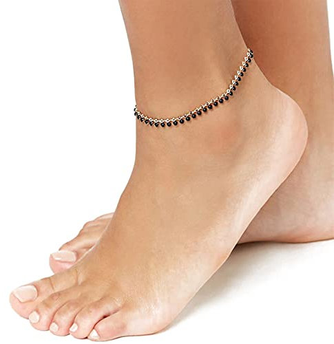 Inateannal Bracelet de cheville perlé noir chaîne en or cheville été Boho plage pieds nus sandales pied chaîne bijoux pour femmes et filles
