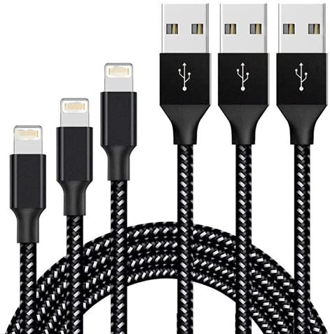 KUTNI Charger Cable Compatible with iPhone – 3-Pack Charging Cable Compatible with iPhone 13 Pro/13 Pro Max/12/11/Max/X/XS/XR/XS Max/8/7/6/iPad – Fast Charging USB-C to Lighting Cable, Black
