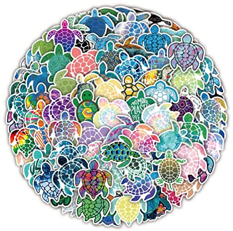 Bric Dodo 100 Stück Turtle Schildkröte Aufkleber Wasserflaschen Laptop Telefon Gitarre Skateboard Computer Turtle Vinyl Stickers Wasserdicht Ästhetisch Aufkleber für Jugendliche Kinder Erwachsene