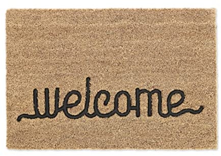 Relaxdays Fußmatte Kokos, Welcome-Schriftzug, 60 x 40 cm, Fußabtreter innen & außen, rutschfeste Türmatte, Natur/schwarz