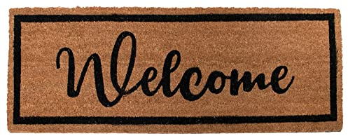 100% Natural Coir Door Mat 125 x 40cm Indoor Outdoor Non-Slip Backing Long Decorative Welcome Doormat for Hallway Foyer Dirt Trapper Large Entrance Runner [Welcome]