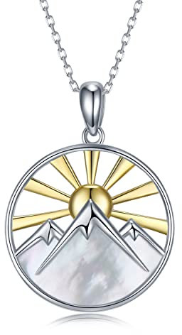 SVODEA Halskette mit Berg-Anhänger für Damen, 925er-Sterlingsilber, Sonnen- und Bergkette mit Kaurika, Naturschmuck, Geschenk für Skifahrer, Wanderer, Camper, Kletterer, Naturliebhaber, 45,7 - 50,8
