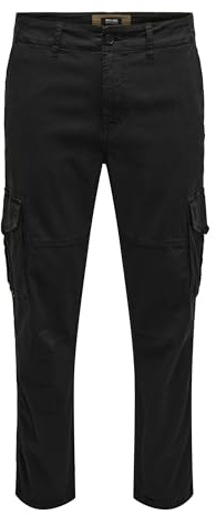 ONLY & SONS Herren Cargo Hose ONSDEAN Life - Tapered Fit - Schwarz W28-W38, Größe:31W / 30L, Farbvariante:Black 22025431