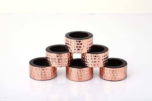 GURU JEE™ Handgefertigtes Serviettenring-Set, 3,8 cm, Handwerker, hergestellt in Indien (4, Holz und Kupfer)