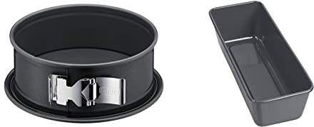 ORIGINAL KAISER La Forme Plus Springform 20 cm rund, Flachboden, runde Backform, SafeClick-Verschluss & La Forme Plus Backform Kastenform 25 x 10 cm, Brotbackform beschichtet, Emailleboden