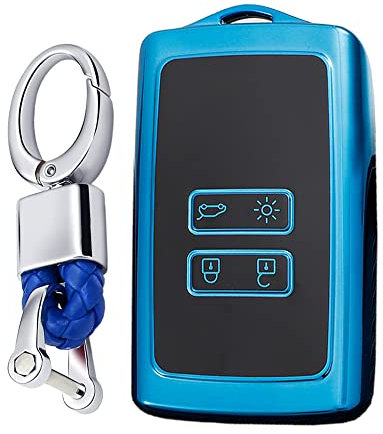 KUNIO Coque de Protection clé de Voiture pour Renault Megane Espace Grand Scenic Laguna Koleos Clio Zoe Kadjar Dacia Duster 2 TPU Coque de clé Porte-clés B Bleu