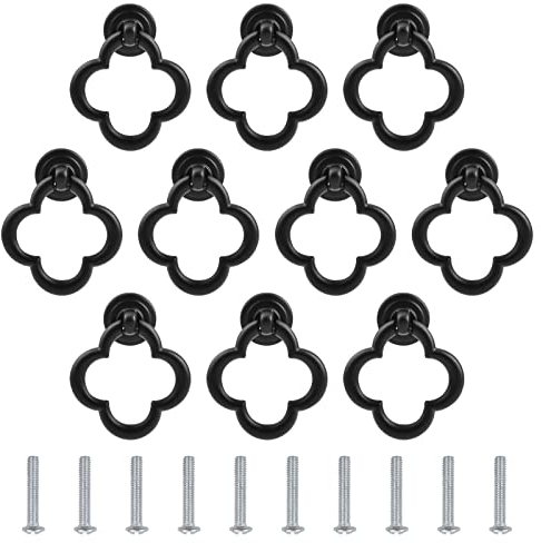 UFURMATE Lot de 10 anneaux de traction de tiroir en alliage de zinc avec vis pour commode (fleur noire)