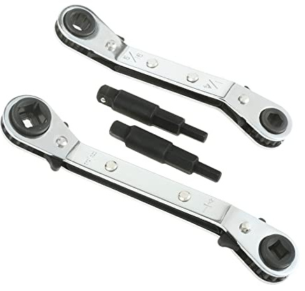 gohantee HVAC Service Wrench Tools Air Conditioner Valve Ratchet Wrench | Wrench 3/16” to 3/8” 5/16'' x 1/4'' with 2 Hexagon Bit Adapter Kit for Air Refrigeration Tools and Equipment Repair Tools