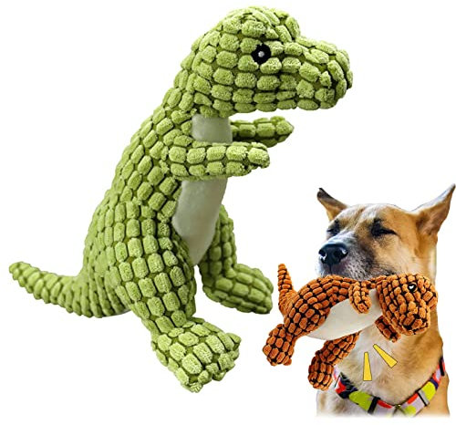 UnzerstöRbares Robustes Dino Hundespielzeug, Robustes Dino Hund PlüSch Quietschendes Hundespielzeug FüR Aggressive Kauer, Robustes Hundespielzeug, Langlebiges Interaktives Hundespielzeug (Grün)
