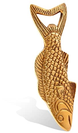 NKlaus Flaschenöffner Fisch Design aus Messing antik 14,5x5cm Bieröffner Barzubehör 11564