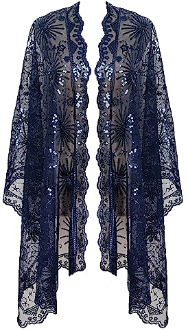 keland 1920er Jahre Pailletten Schal Tuch Cape Festlich Stola Schultertuch Pashminas für Abendkleid (A-Navy)
