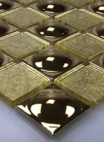 11 Matten 1m² Glasmosaik Mosaik Fliesen Mosaikfliesen Glasfliesen Glas Edelstahlkugeln Gold 30x30 Neu