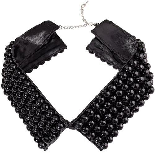 GORGECRAFT Schwarze Halskette Mit Falschem Kragen Kunstperlenkragen Abnehmbares Lätzchen Aus Polyester Perlen Stehkragen Halsband Bekleidungszubehör Mit Verlängerungskette Kostümdekoration