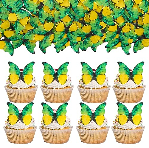 Gyufise 48Pcs Edible Butterfly Cake Decorations Butterfly Cupcake Topper Edible Wafer Paper Butterflies Edible Butterfly Cake Cupcake Decoration Green Yellow