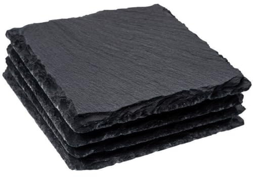 Schiefer Untersetzer für Gläser quadratisch 10cm 4er Set. Schieferplatten Steinuntersetzer für Getränke