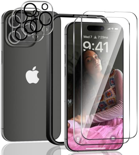 Zerrshoo Verre Trempé pour iPhone 15 Pro, iPhone 15 Pro Protection d'écran 2 Pièces et iPhone 15 Pro Verre Trempé d'objectif Protecteur 2 Pièces. Anti-Rayures, HD pour iPhone 15 Pro