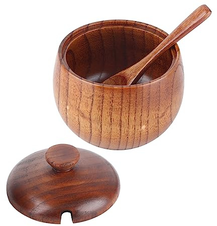 Uadme Sucrier En Bois,Pot à épices En Bois,Pot D'assaisonnement,Sucrier Avec Cuillère Et Couvercle,Outil De Cuisine