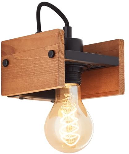 Lightbox dekorative Wandlampe - 11 x 12 x 13 cm - Wandleuchte im Landhaus | Wandlampe, 11 x 12 x 13 cm, E27, max. 42 W, Metall/Holz, schwarz/holz