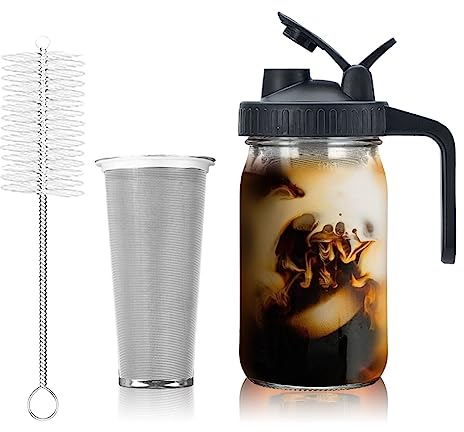 Iegefirm Cafetera Cold Brew, 32 onzas, filtro para cafetera de cerveza fría con filtro de acero inoxidable de alta densidad para café helado, té helado A