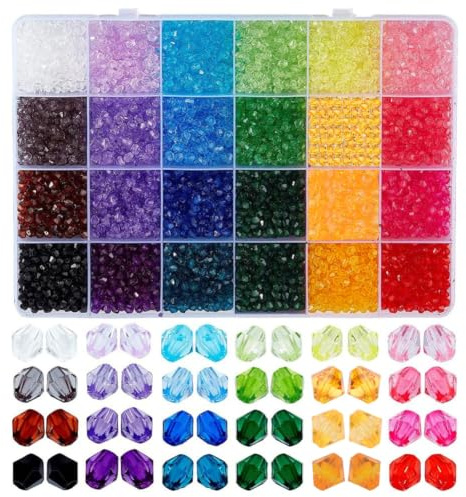 PH PandaHall 6240 Stück Perlen Zum Auffädeln, 4mm Kristall Facettierte Perlen 24 Farben Glitzerperlen Regenbogen Bicone Perlen für DIY Armbänder Halsketten Schlüsselanhänger Schmuckherstellung