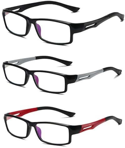 Eyglajdd TR90 Lesebrille für Damen Herren,Rechteck Zweifarbig Lesebrille Lesehilfe,3er Packe Blaulichtblockierende Brillen Schwarz-Grau-Rot +4,00