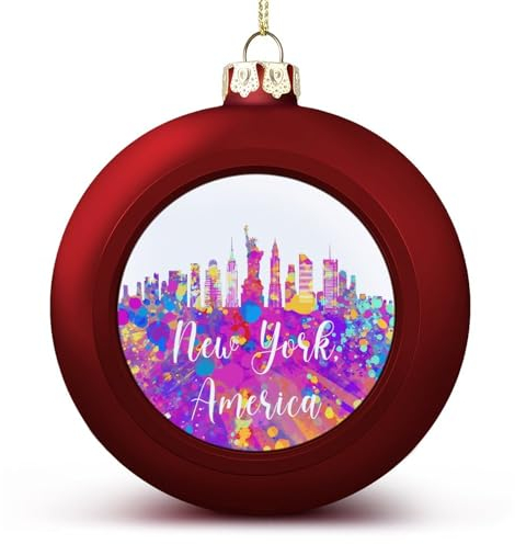 Bunte Städte Landschaft Weihnachtskugeln Ornamente Amerika New York City Skyline Weihnachtsdekorationen Baumkugeln für Urlaub Hochzeit Party Dekoration, Xmas Hängende Kugeln Baumschmuck