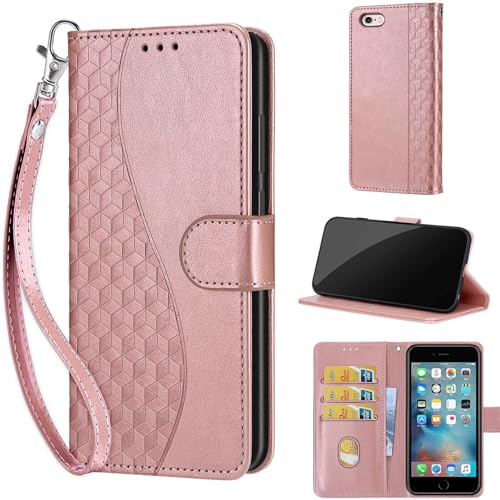 Coque pour iPhone 6 / iPhone 6s Étui, avec [Magnétique] [Béquille] Premium Cuir Housse Antichoc Portefeuille Étui Compatible iPhone 6 / iPhone 6s Rose Or