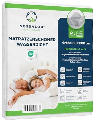 Sensalou wasserdichter Matratzenschoner 80 x 200 cm 2er Set – ideal für Camping, Wohnmobil & Gäste – Inkontinenz Allergiker Matratzenschutz Laken mit Nässeschutz, wasserdicht & waschbar
