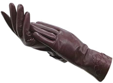 vkeid Handschuhe Winter Damen Handschuhe Armband Weinrot Fahren Sport Outdoor Warme Leder Verdickte Fäustlinge