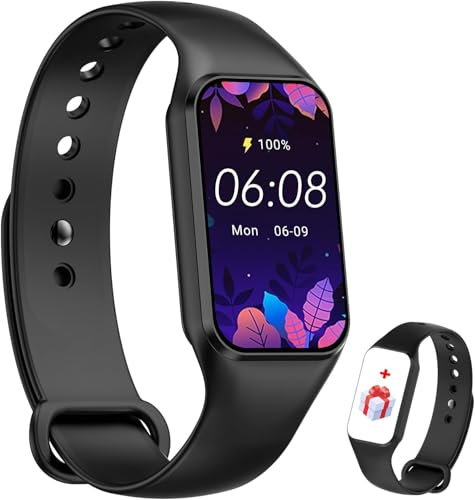 IOWODO R1 Smartwatch Uomo donna con ossimetro (SpO2) Monitor Contapassi frequenza cardiaca Sonno Pedometro,Smart Watch donna Uomo con notifica messaggi,IP68 impermeabile per Android iOS (2 cinturini)