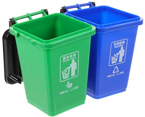 AOKWAWALIY 2pcs Desktop Trash Can Shape Pen Holder Storage Box Multifunctional Stationery Holder for Office Home Blue Green Wastebasket with Lid and Wheels Creative Organizer for Pens Supplies