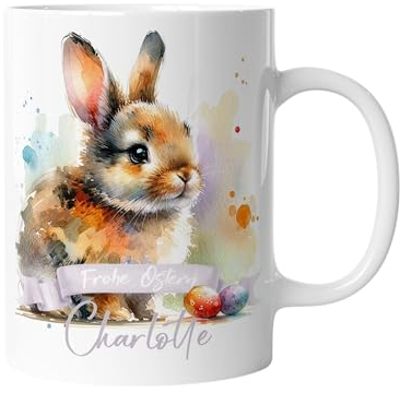 Tasse mit Namen | Personalisierte Ostertasse mit Wunschnamen Osterhase Keramik Tasse Frohe Ostern Hase Geschenk für Kinder | mug-o-9