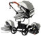 NADDLILY PU-Leder Kinderwagen 3 in 1, Buggy mit Umkehrbarem Zwei-Wege-Schub, Kinderwagen Faltbarem Tragbarem One-Click-Design, Kinderwagen 3 in 1 Komplettset mit Zubehör Hohe Landschaft (518 Grey)