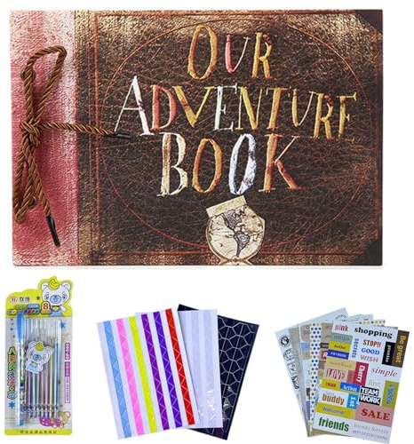 Our Adventure Book,Fotoalbum Personalisiert,Fotoalbum Reise,40 Pages Foto Buch,Selbstklebendes Fotoalbum,Vintage DIY Scrapbook Album für Album zum Einkleben und Selbstgestalten
