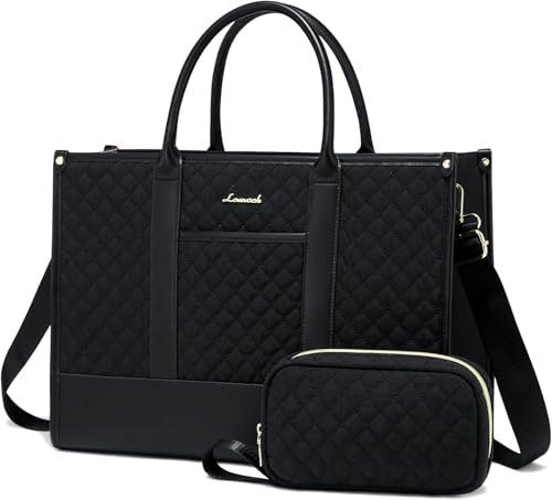 LOVEVOOK Laptoptasche Damen 15,6 Zoll, Wasserdicht Arbeitstasche Handtasche Groß Schultasche Shopper Business Tasche Aktentasche Lehrertasche, Leder Tote Bag Notebooktasche für Büro Uni Schwarz