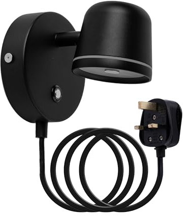 Aisilan Black 3 Colour Wall Light - Dimmable Adjustable LED Touch Control Plug-in for Bedroom Bedside Reading