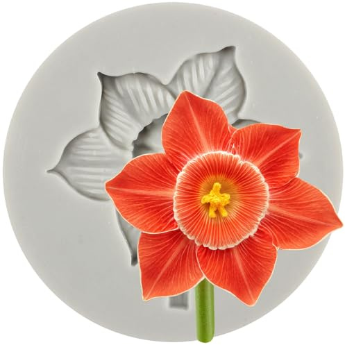 MINFEIDMS Flower Fondant Cake Mould Daffodils Silicone Mould Daffodils Flower Candy Mould for Sugar Cake Decorating Cupcake Topper Chocolate Gum Paste Polymer Clay