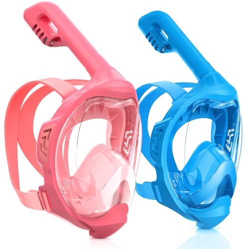 Kids Full Face Snorkel Mask, Snorkeling Gear for Kids, Scuba Mask and Snorkel, Diving Mask, Snorkeling Set, 180 Degree Panoramic View Anti-Fog Anti-Leak