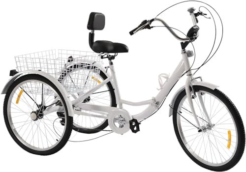 Dreirad für Erwachsene 24 Zoll Faltbares Dreirad Lastenfahrrad Faltrad 7-Gang Tricycle mit Einkaufskorb,Becherhalter und Licht