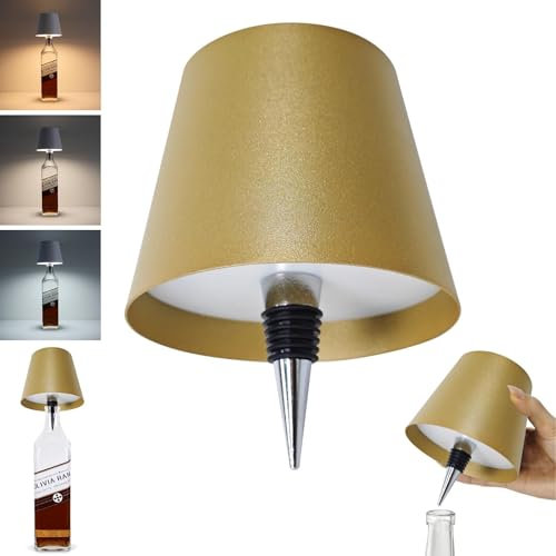 kikxj Lampada Bottiglia Wireless, Kit Lampada Bottiglia Wireless, 2024 Nuove luci Bottiglia Vino Ricaricabili 3 Colori, Luci Bottiglia Regolazione Continua 3 Colori Bar Ristoranti(Yellow)
