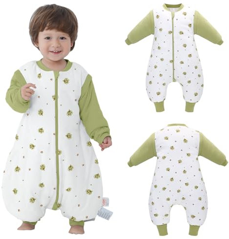 Gigoteuse d'hiver, avec pieds et manches longues, pour bébé, avec manches amovibles, 2,5 tog, automne et hiver, pour nourrissons, enfants de 1 à 3 ans, de 70 à 90 cm, 100 % coton biologique, Pommes de