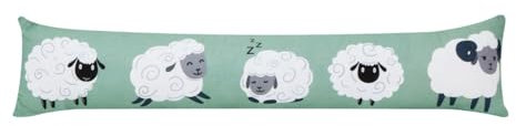 Charlotte Andersen Farm Animals Fluffy Sheep Draught Excluder Long Cushion For Doors and Windows with Zipped Removable Cover (Duck Egg Fluffy Sheep, 87cm LONG)