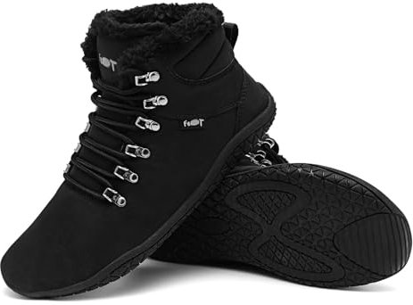 Merdoo Invernali Barefoot Shoes per Donna Uomo Impermeabili Stivaletti Caldo Imbottito Sneakers Larga Punta Scarpe Barefoot Suola Zero Drop Outdoor Scarpe Walking Unisex Nero 37EU