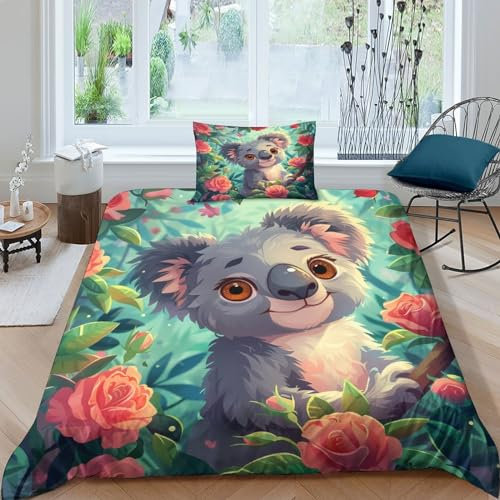 NXYDEPPEV Koala Bettwäschegarnitur 3D Gedruckter Colourful dekorativ Bettbezug Set Mädchen Junge Kinder Bettwäsche Und Kissenbezüge Reissverschluss Weich Microfaser 2 Teilig Single（135x200cm）