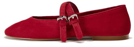 ATBELL Womens Leopard Print Ballet Flats Round Toe Double Strap Casual Ballerina Shoes Comfortable Red Mary Jane Flat for Women, Red, 6 UK