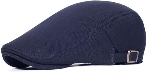 HIQIU Verstellbare Schiebermütze Herren Baumwolle Schirmmütze Barett Flatcap, Baskenmütze Gatsby Newsboy Cap Herren Barett Cap (DE/NL/SE/PL, Alphanumerisch, M, L, Marineblau)