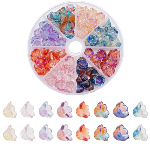 PH PandaHall 8 couleurs Perles de Verre En Forme de Fleur Electroplat 96pcs Perles D'Espacement en Forme de Trompette Capuchons de Perles de Campanule pour Fabrication de Bijoux Bracelet 7x11x8.5mm